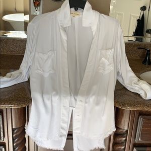 Cloth and Stone  solid white rough edge button up